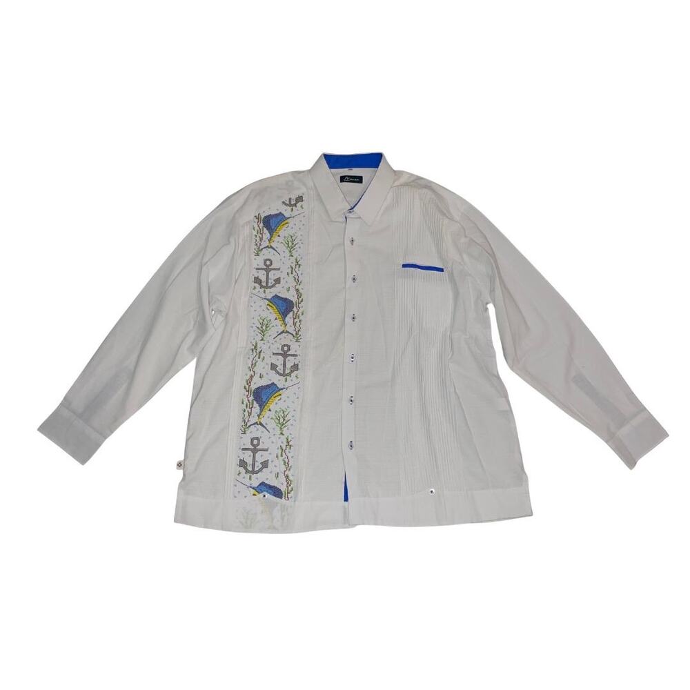 Kanan Mens Long Sleeve Button Up Shirt Size 48 Embroidered Nautical Fishing